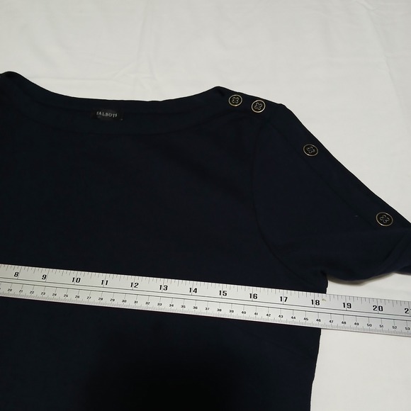 Talbots Knit Dress Sheath Gold Button Detail 3/4‎ Sleeve Navy Blue M - Picture 4 of 7